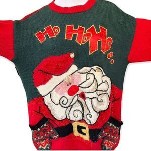 Vintage hand knit Holiday Santa cotton angora ugly sweater Large